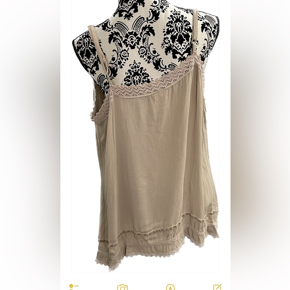 🌞Tan Crochet Trim Spaghetti Straps Slip Top    Size L - Picture 2 of 5